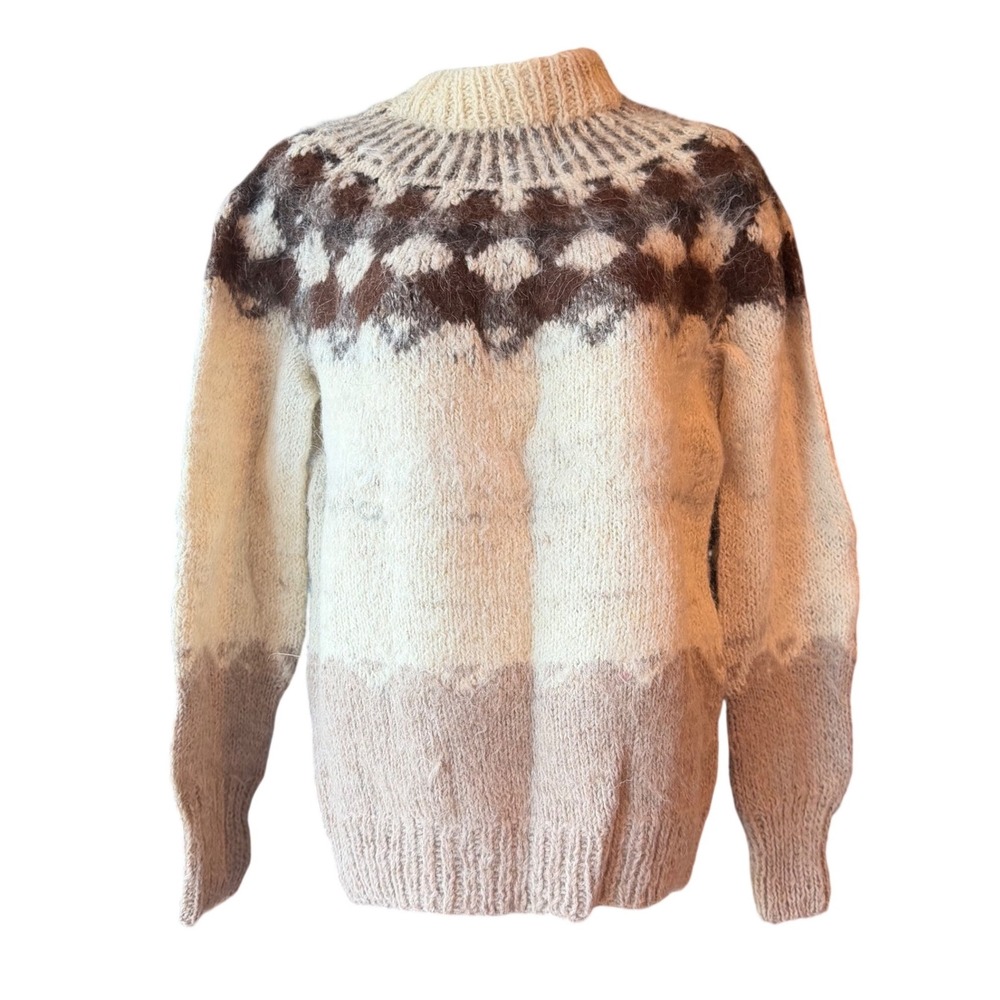 Alpaca Wool Sweater Fair Isle Nordic Hand Knit Cream Brown Estimated Medium